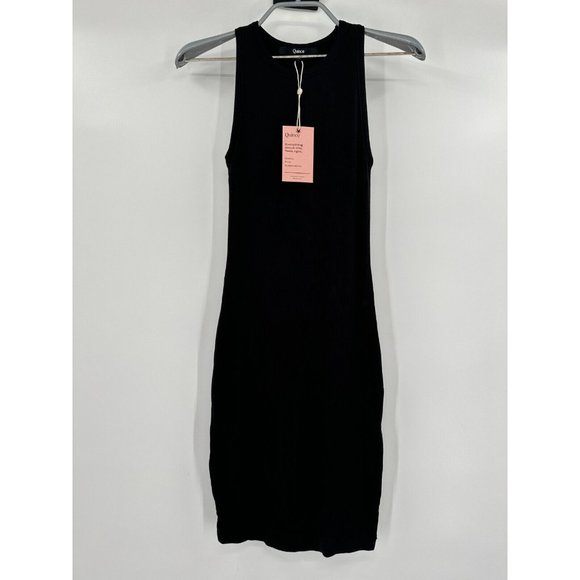 Quince Black Tencel Rib Knit Mini Dress sz XS NWT Sleeveless Short Fitted - Picture 1 of 8